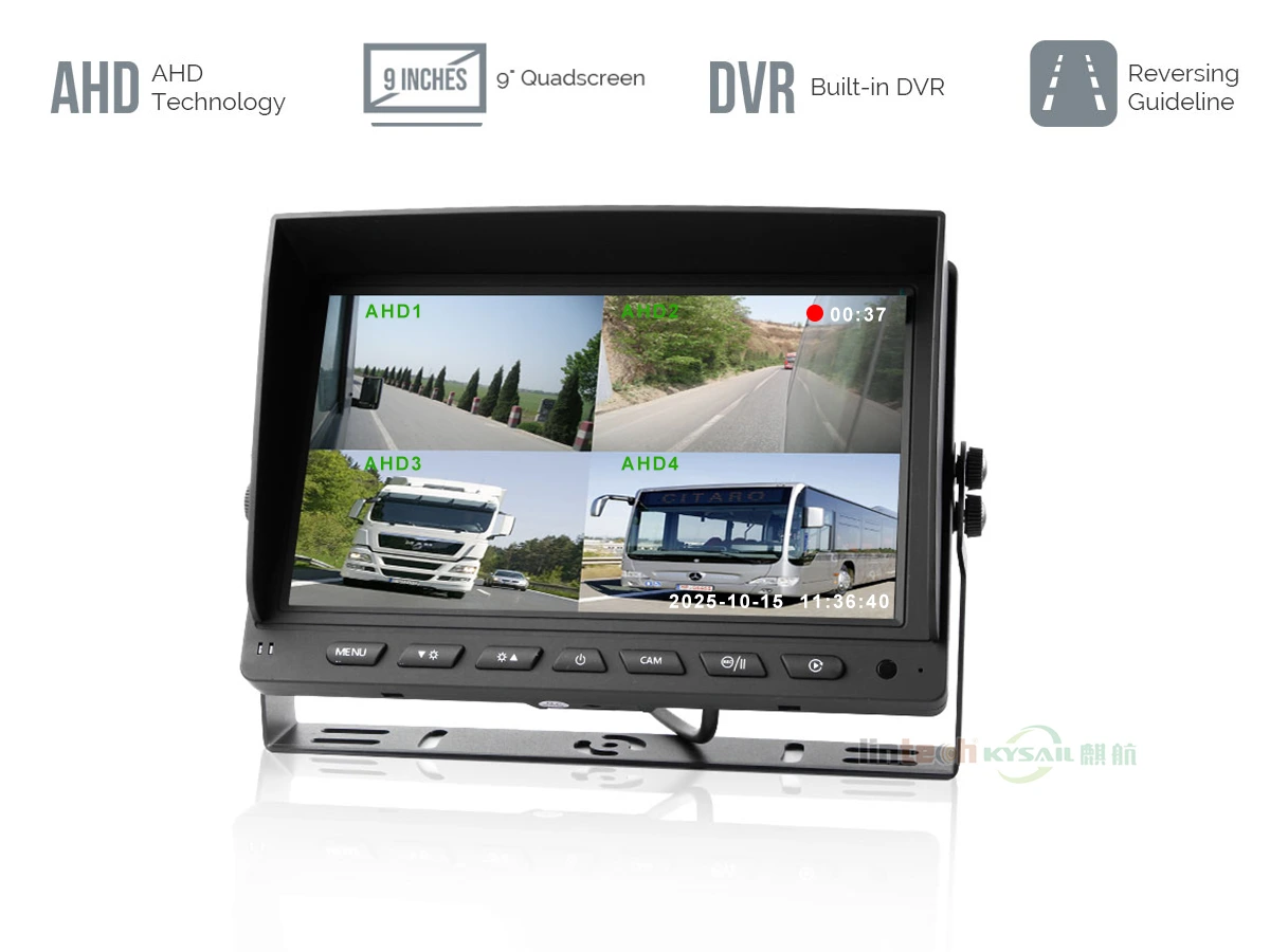 9" Splitscreen DVR Monitor 12V 24V 4 AV Inputs for Bus Truck Caravan - Image 2