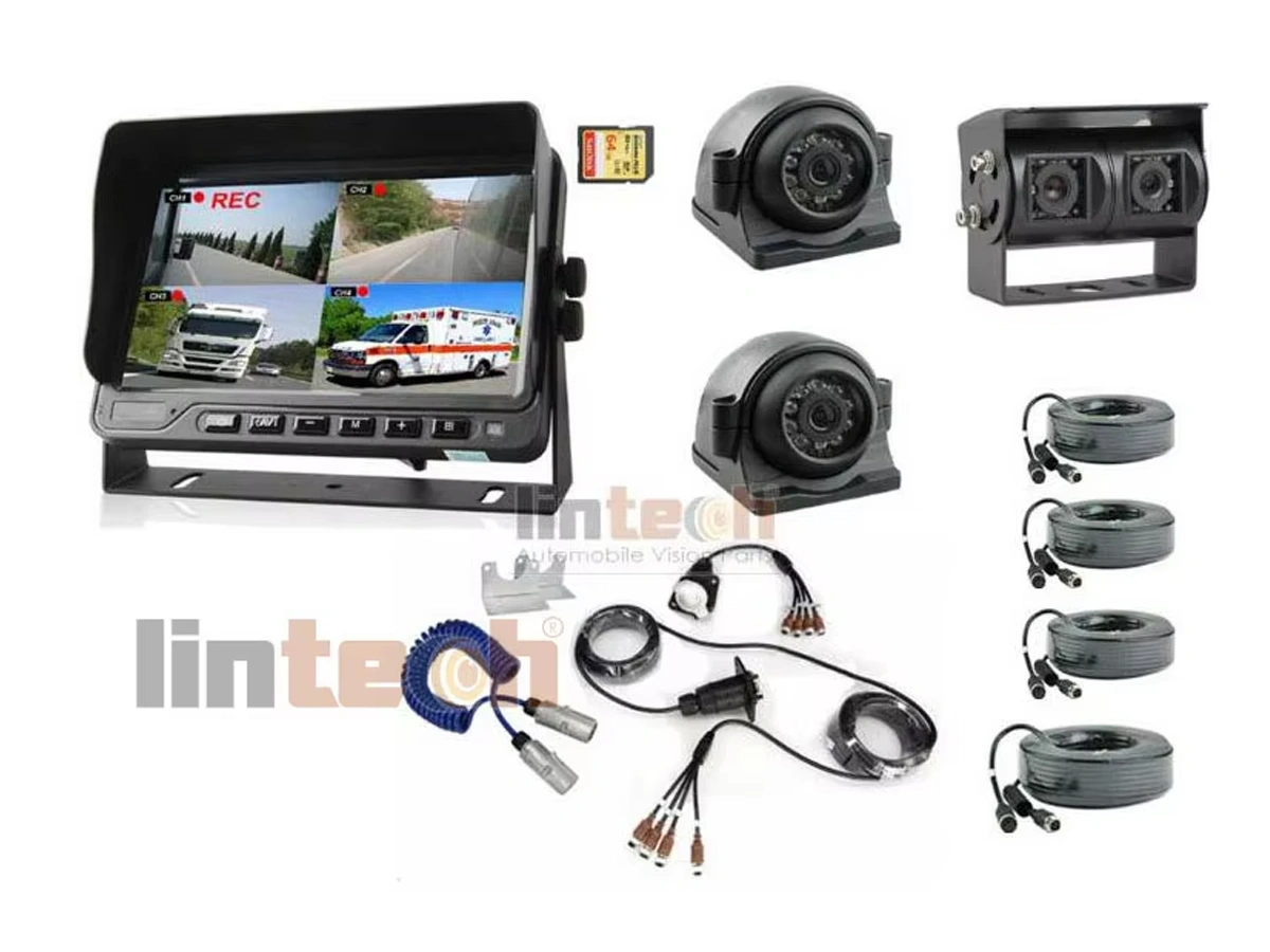 7 Inch Dvr Digital Monitor 4 CH Curly Trailer Cable Car Backup Camera System