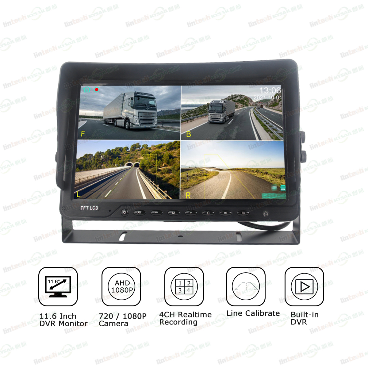 4CHs 11.6inch AHD Rear View Quad Car LCD Monitor Truck DVR Electronic Display Split Sareen - Image 2