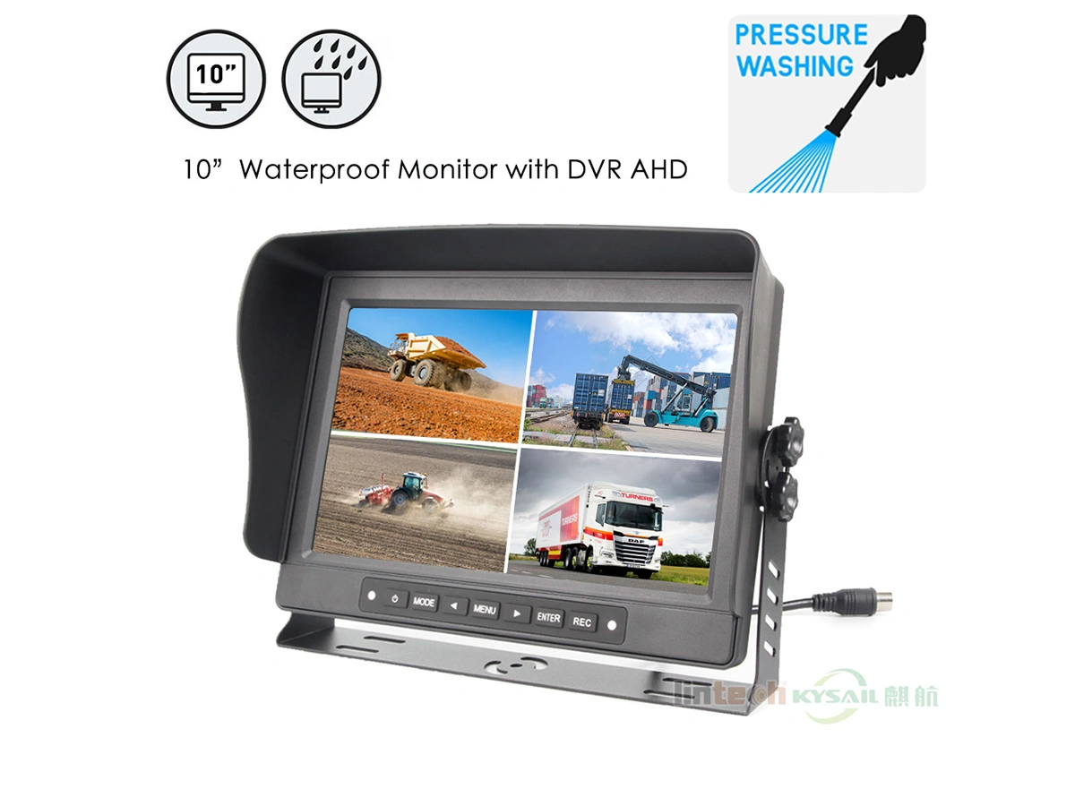 9-36V Tractor Bus Truck Waterproof 10.1 Inches AHD Quad DVR Video Monitoring Monitor Split Screen