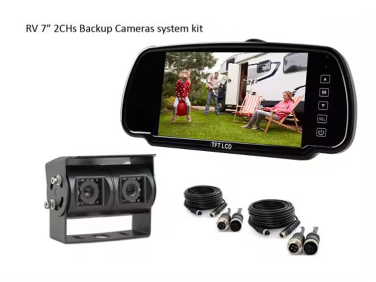 RV Motorhome 7 Inches TFT LCD Monitor Twin Lens Van Backup Dual Reverse Camera System - Image 2