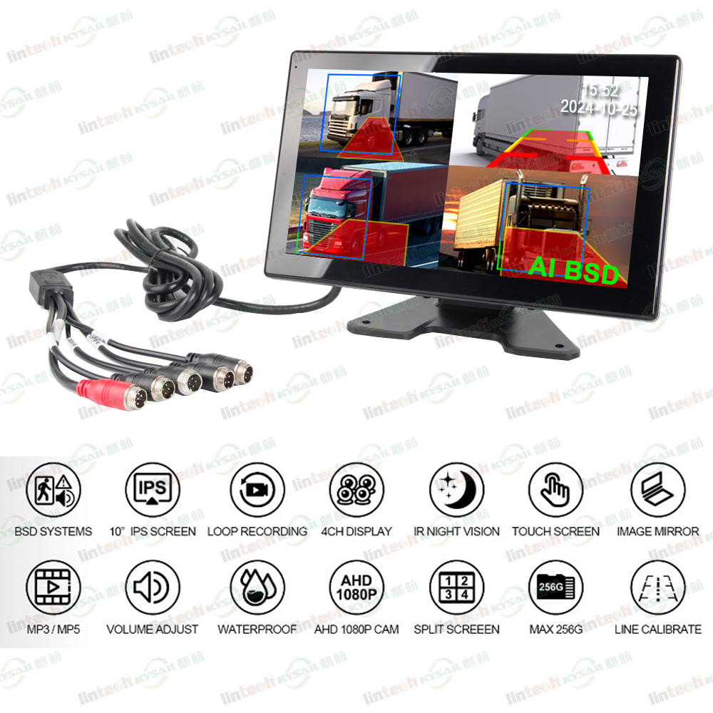 10-Inch Digital AHD Dashboard Display DVR Monitor with Touch Screen - Image 2