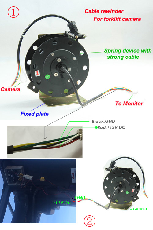 12-32V Monitor and Front 5M Forklift Wire Camera Safe View Camera Cable Reel - Image 3