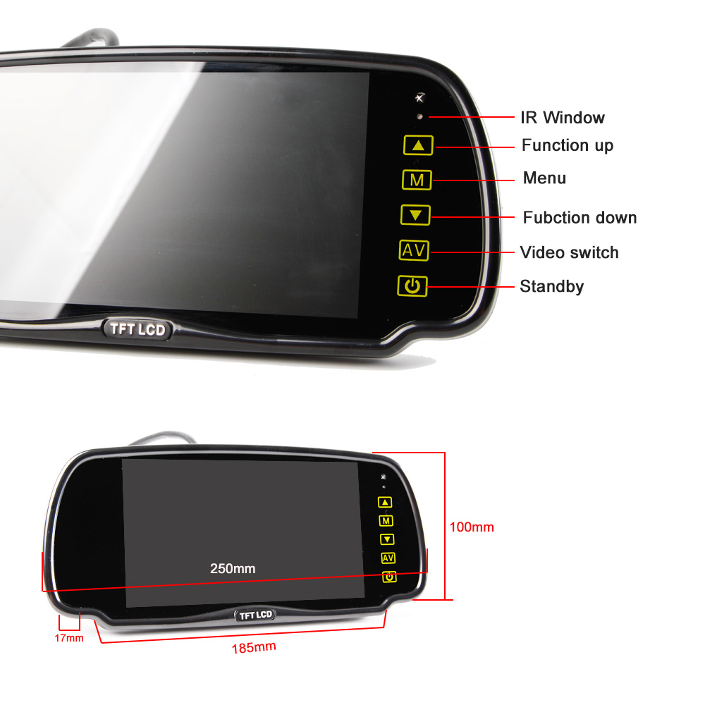 Manufacturer Digital Wired Backup Rearview Camera Parking Reverse Kit 7 Inch Mirror Monitor - Image 5
